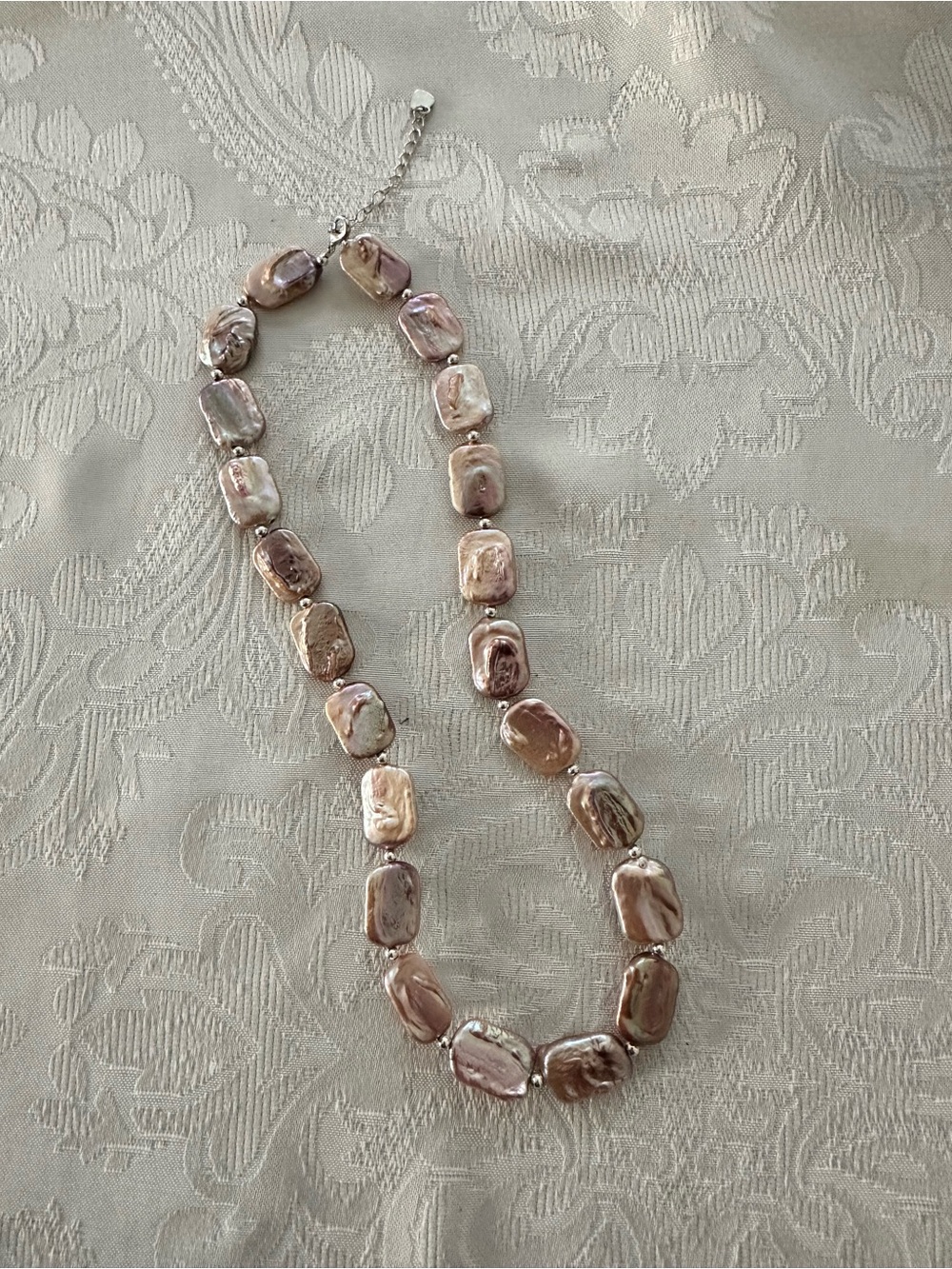 Iridescent Square Baroque Freshwater Pearl Necklace 17.5-20” Adjustable
